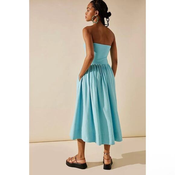 Free People Onda Drop Waist Tube Midi Dress Size Medium Light Blue - Picture 2 of 11